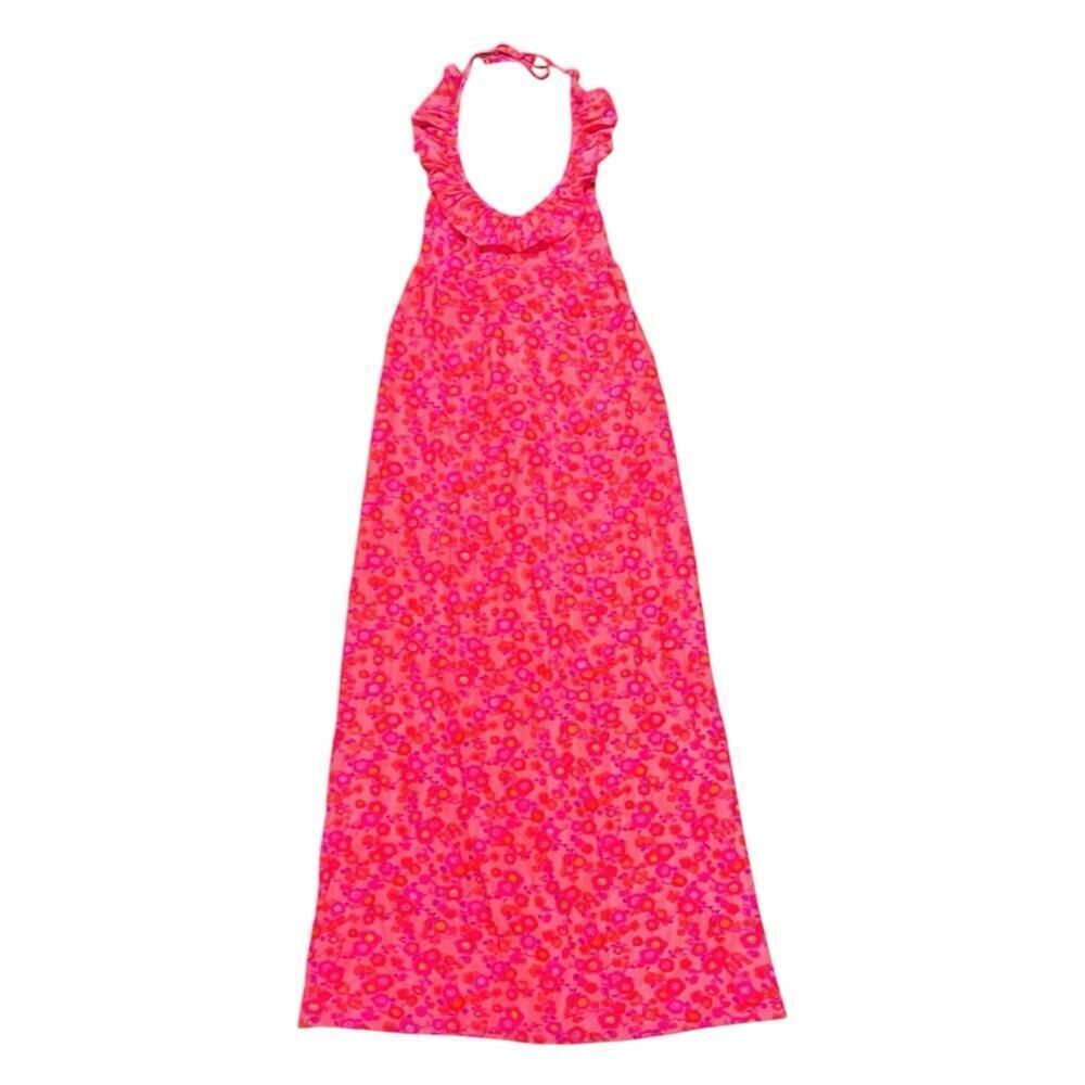 Vintage High Tide Hawaiian Psychedelic Bright Floral Halter Maxi Dress